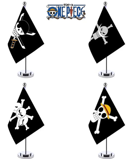 Hot Anime One Piece Desk Flag for Home Decor Office Table Stand Holder Banner Cartoon Luffy Straw Hat Pirate Skull Flag Toy Gift