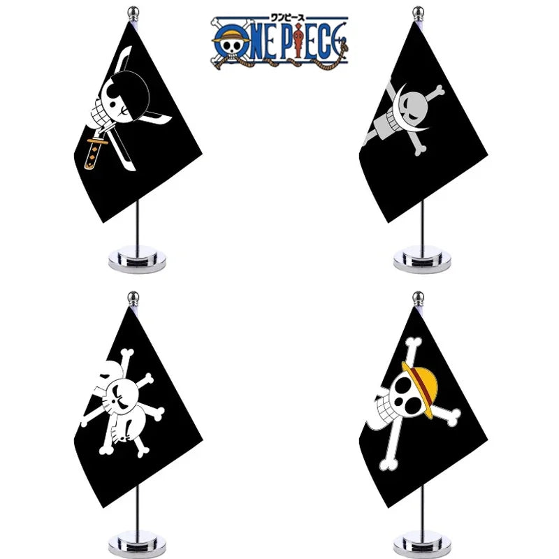 Hot Anime One Piece Desk Flag for Home Decor Office Table Stand Holder Banner Cartoon Luffy Straw Hat Pirate Skull Flag Toy Gift