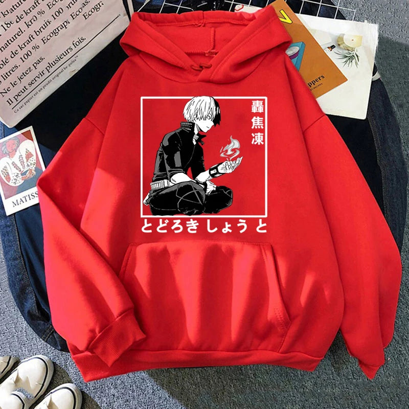 New Anime Todoroki Shoto Print Hooded Fashion Women Girl Sweatshirt Long Sleeve Casual Tops Harajuku Sweatshirt