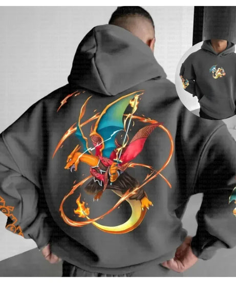 Pokemon Autumn and Winter Handheld Print Hoodie Men's Hand-painted Fashion Trend Loose Casual Jumper