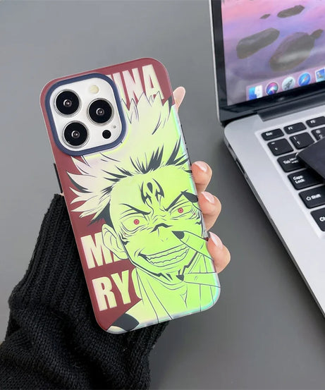 Laser Jujutsu Kaisen Phone Cases For iPhone 16 15 14 13 12 Pro Max Japan Anime Soft Back Cover