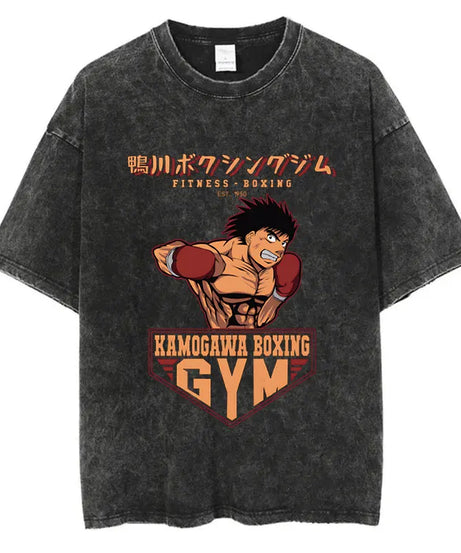 Mens Wash Tshirt Anime Hajime No Ippo T-shirt Hip Hop Street Harajuku Kamogawa Boxing Gym KBG Print Cotton Breathable Top Tee