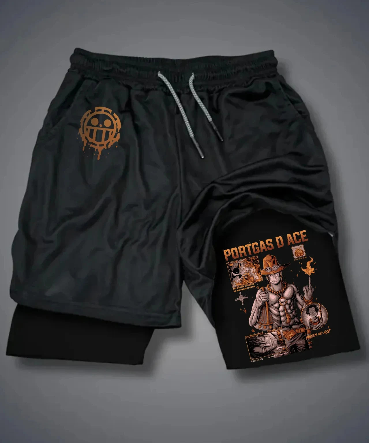 Anime Men's Gym Shorts One Piece Summer Sports Pants Streetwear Breathable Mesh Double-layer 2 in 1 Shorts Sportswear Y2k