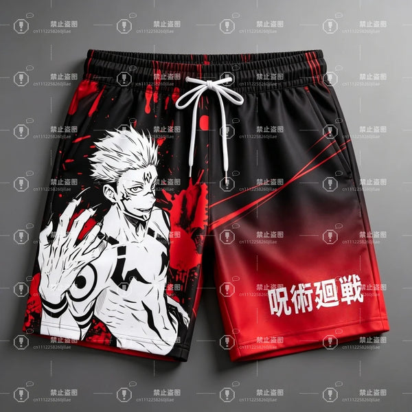 Jujutsu Kaisen Ryomen Sukuna 3D Print Board Shorts – Quick Dry Athletic Swim Trunks