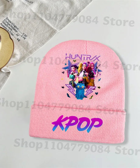 Kpop Demon Hunters Kawaii Knitted Hat for Girls Anime Cute Knit Hats Children Autumn Winter Windproof Warm Hats Gifts