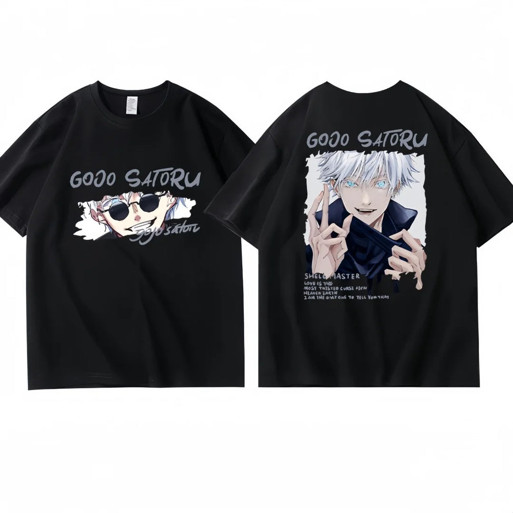 Anime Jujutsu Kaisen Gojo Satoru Front & Back Print T-Shirt – Oversized Graphic Tee