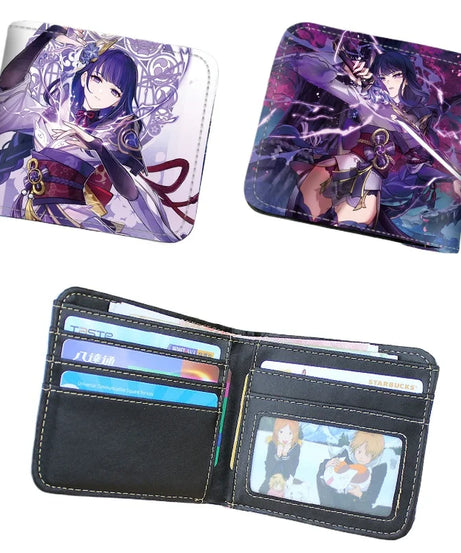 Genshin Impact Raiden Shogun Short PU Leather Wallet Cute Nahida Kamisato Ayaka Folding Purse