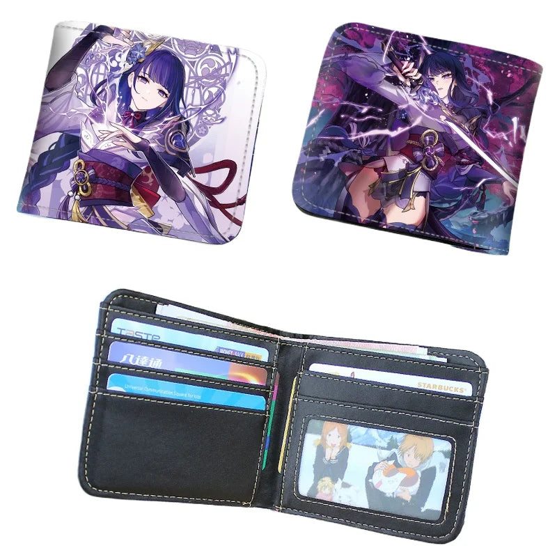 Genshin Impact Raiden Shogun Short PU Leather Wallet Cute Nahida Kamisato Ayaka Folding Purse