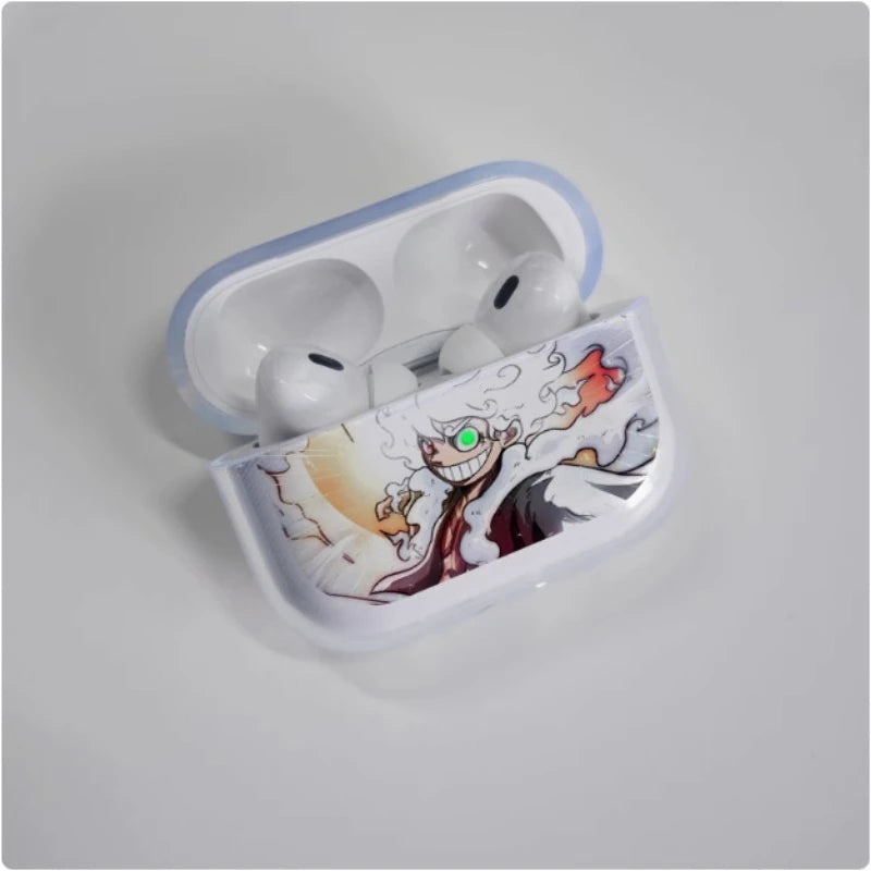 ONE PIECE Luffy Earphone Case for AirPods 1 2 3 Pro 2 Case Anime Transparent Protective Cover for AirPods 4 Shockproof with Hook