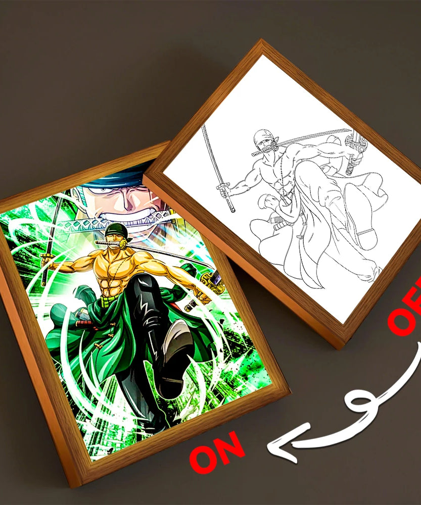 Anime Light Painting Photo Frame One Piece Luffy Zoro LED Night Light Birthday Gift Manga Bedroom Decor Original Art Moon Lamp