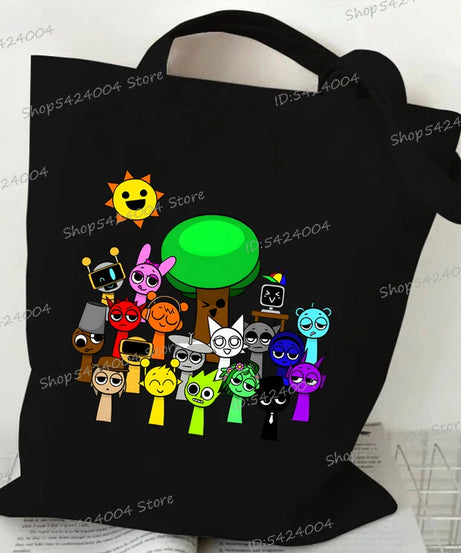 Anime Sprunki Incredibox Game Handbags Women Men Large Capacity No Zipper Canvas Tote Bag Sprunki Figure Shoulder Bag