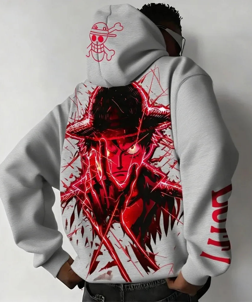 One Piece Luffy Autumn/Winter New Hoodie Men's Street Anime Printed Loose Casual American Hip Hop Parent Child Sweater Top