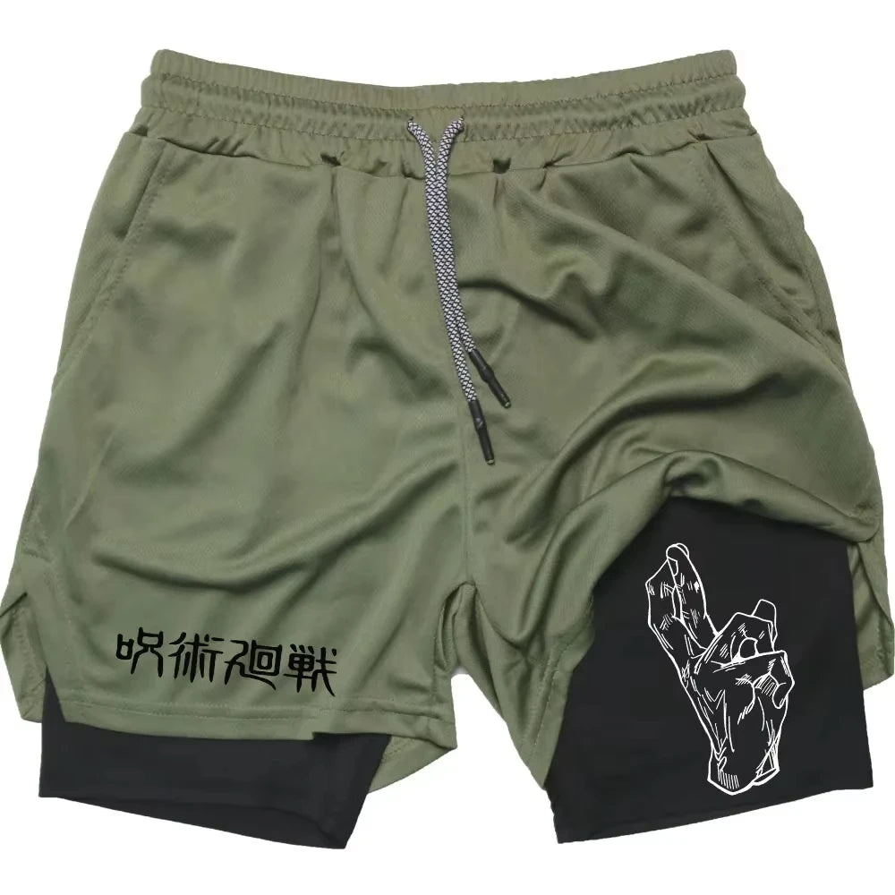 Jujutsu Kaisen Yuta Okkotsu 2-in-1 Compression Gym Shorts Quick Dry Workout Running Pants