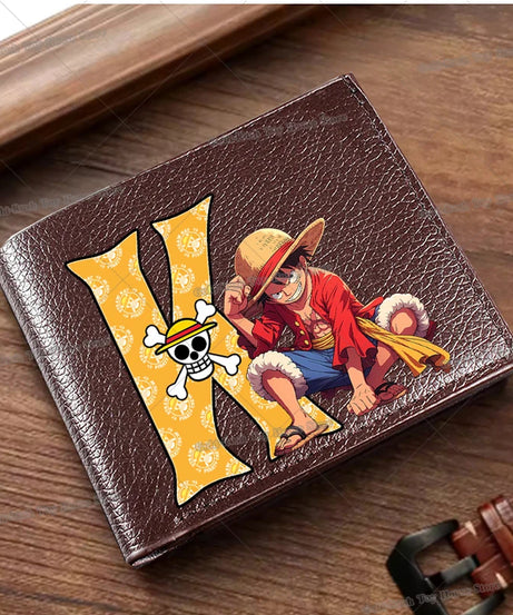 Anime Luffy Men Pu Wallet One Piece Letter A-Z Foldable Short Wallet Man Portable Credit ID Card Holder Male Pocket Coin Purse