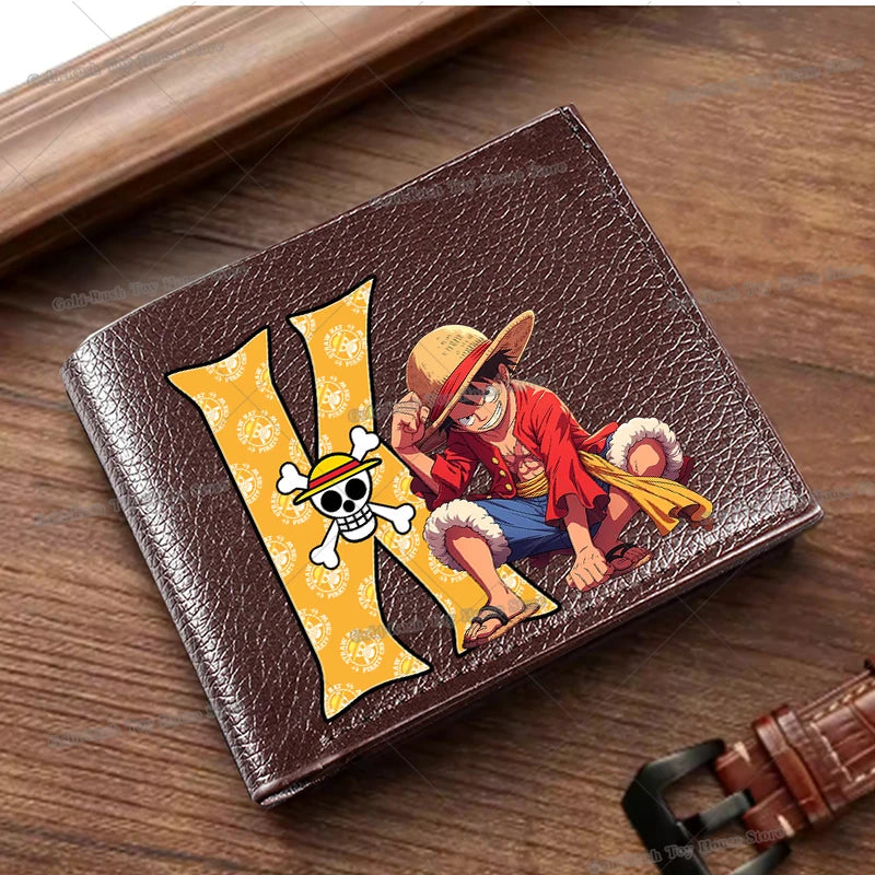 Anime Luffy Men Pu Wallet One Piece Letter A-Z Foldable Short Wallet Man Portable Credit ID Card Holder Male Pocket Coin Purse