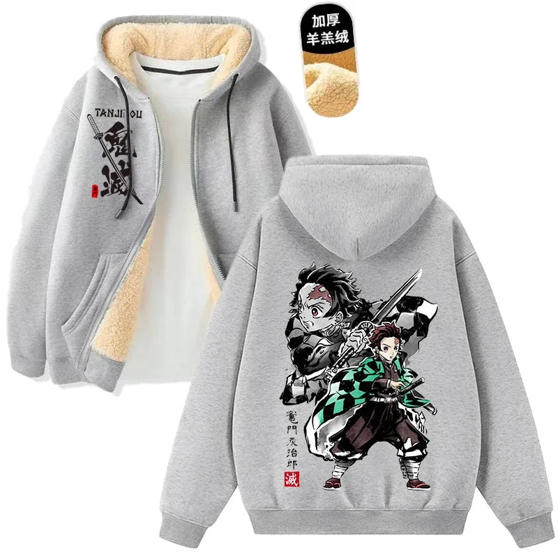 Demon Slayer Tanjiro & Giyu Tomioka Thick Winter Fleece Zip-Up Jacket 2