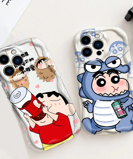 Shinchan Crayon Wave Oil Case – Cute Cartoon iPhone 11–15 Pro Max Cover