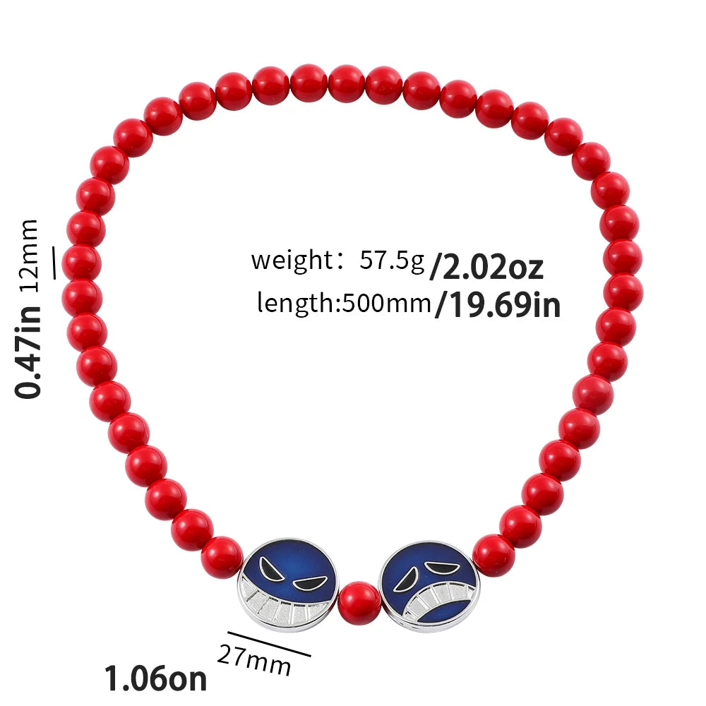 Anime Red Beads Face Bracelet Necklace, Portgas D Ace, Fashion Jewelry Accessories, Cosplay Party Gifts