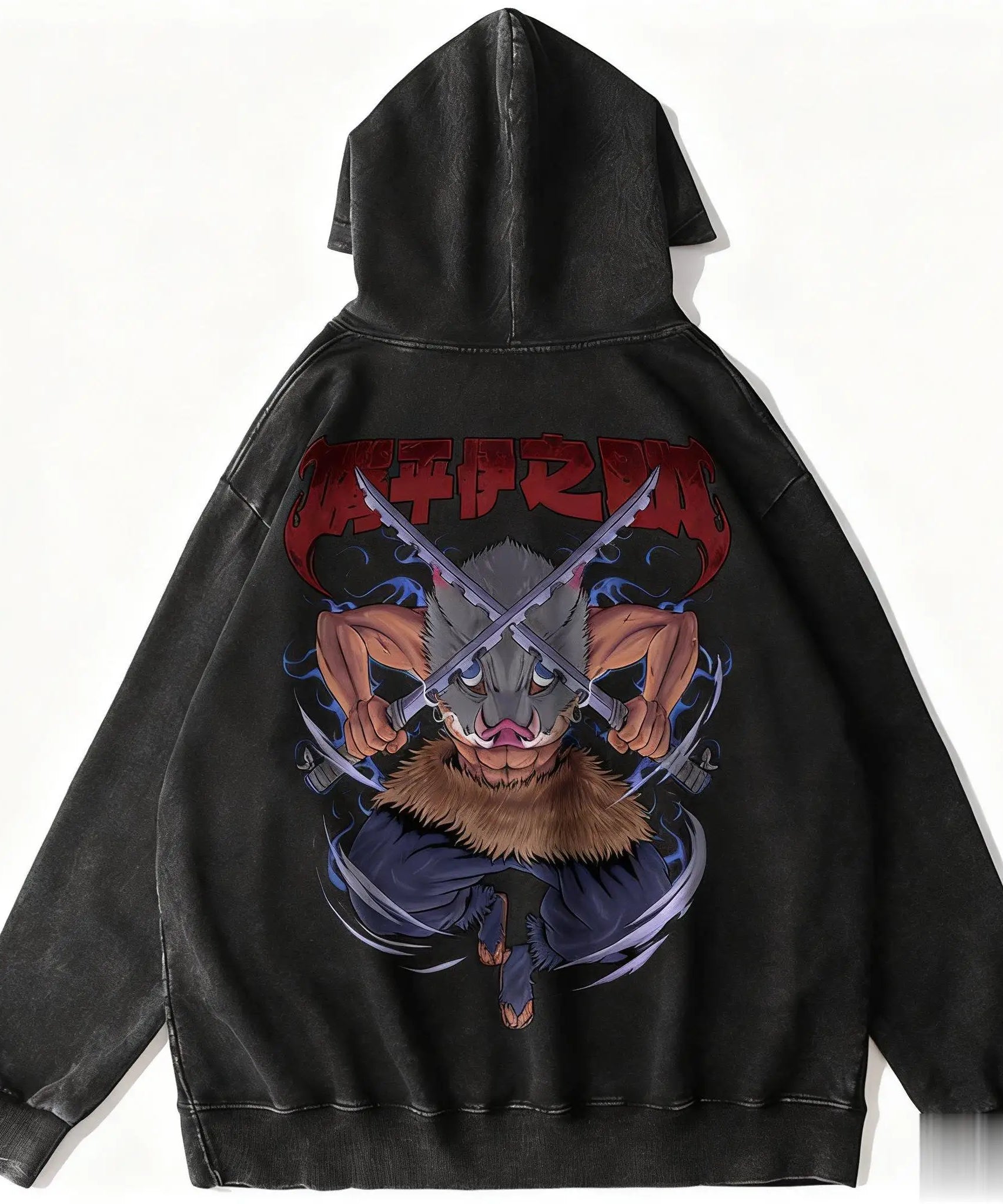 Harajuku Anime Hoodie Demon Slayer Vintage Washed Men Women Pullover Streetwear Casual Hooded Sweatshirt Y2k Top Cosplay Winter