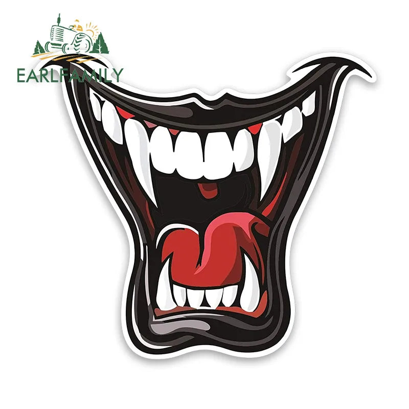 EARLFAMILY 13cm For Scary Devil Tooth Helmet Car Stickers RV JDM Motorcycle Decal Waterproof Camper Van Funny Car Accessories