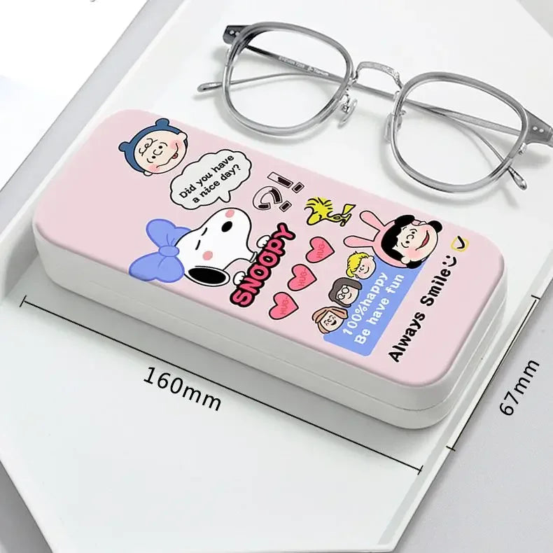 Snoopy Girl Korean Fresh Student Cute Disney Fashion Simple Anti-fall Portable Anti-Stress Folding Glasses Case