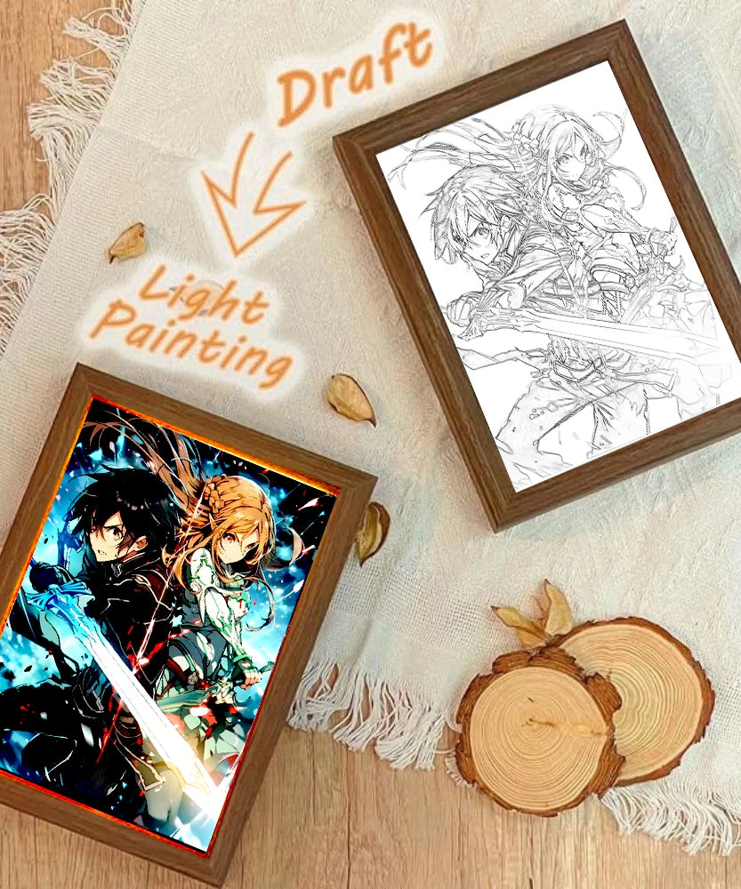 Anime Figure Sword Art Online Light Painting Photo Frame Kirito Figure Led Lamps Home Bedroom Tabe Decor Birthday Gift moon Lamp