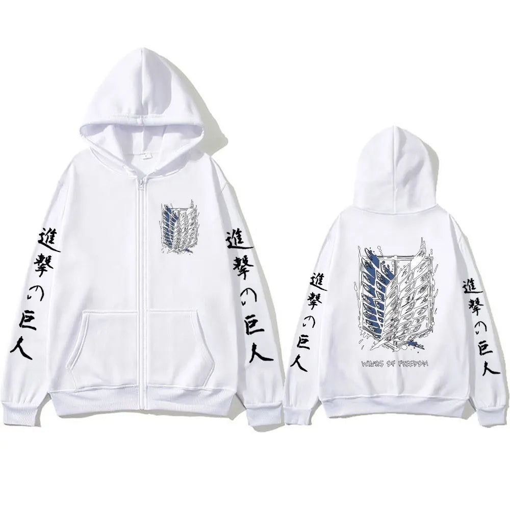Attack on Titan Anime Zipper Hoodie – Mikasa Ackerman & Eren Jaeger Wings of Freedom Zip-Up Jacket 3