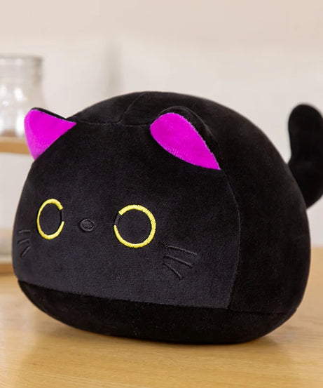 7/11/20CM Kawaii Small Cuddly Black Cat Plush Doll Stuffed Round Ball Cat Plushie Girl's Bag Keychain Pendant Toys