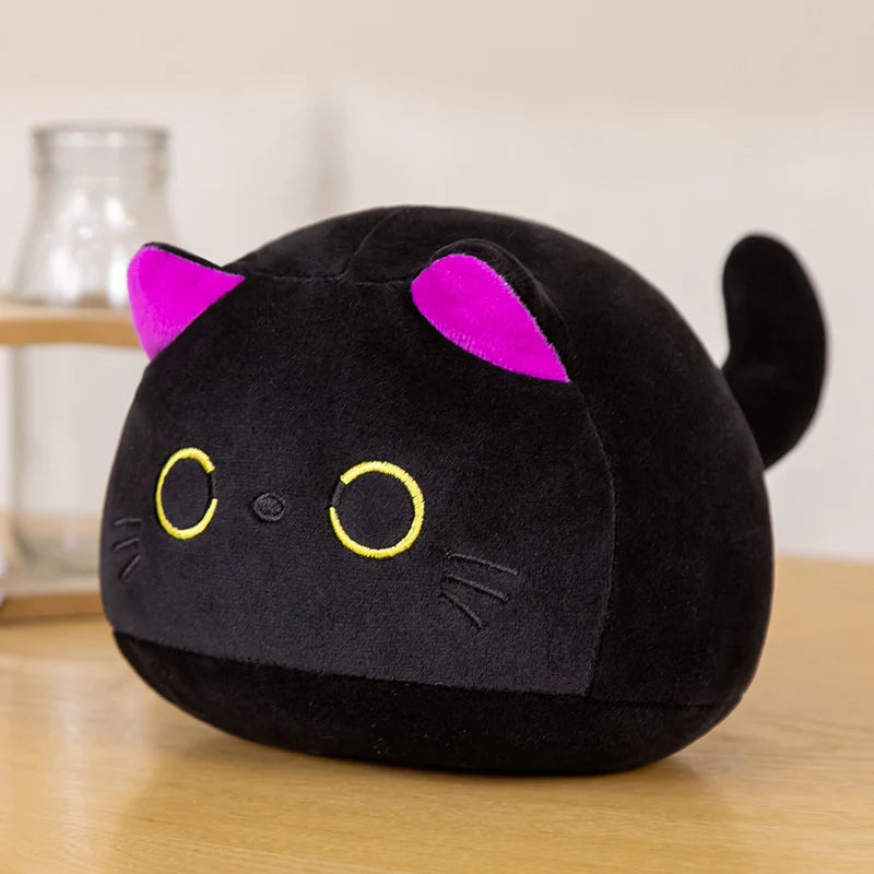 7/11/20CM Kawaii Small Cuddly Black Cat Plush Doll Stuffed Round Ball Cat Plushie Girl's Bag Keychain Pendant Toys
