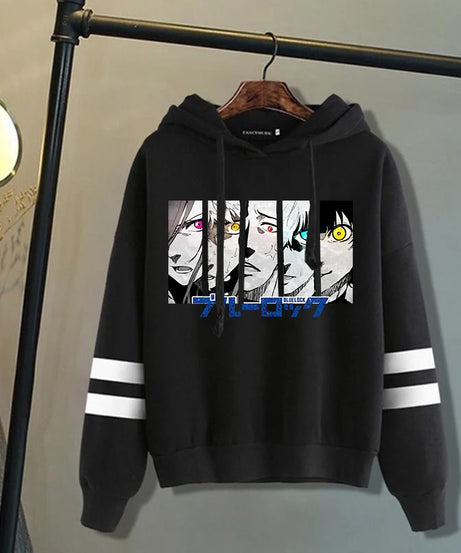 New Anime Blue Lock Pattern Print Hoodies Men Women Fashion Casual Sports Stripe Sweatshirts Ladies Pullovers Tops