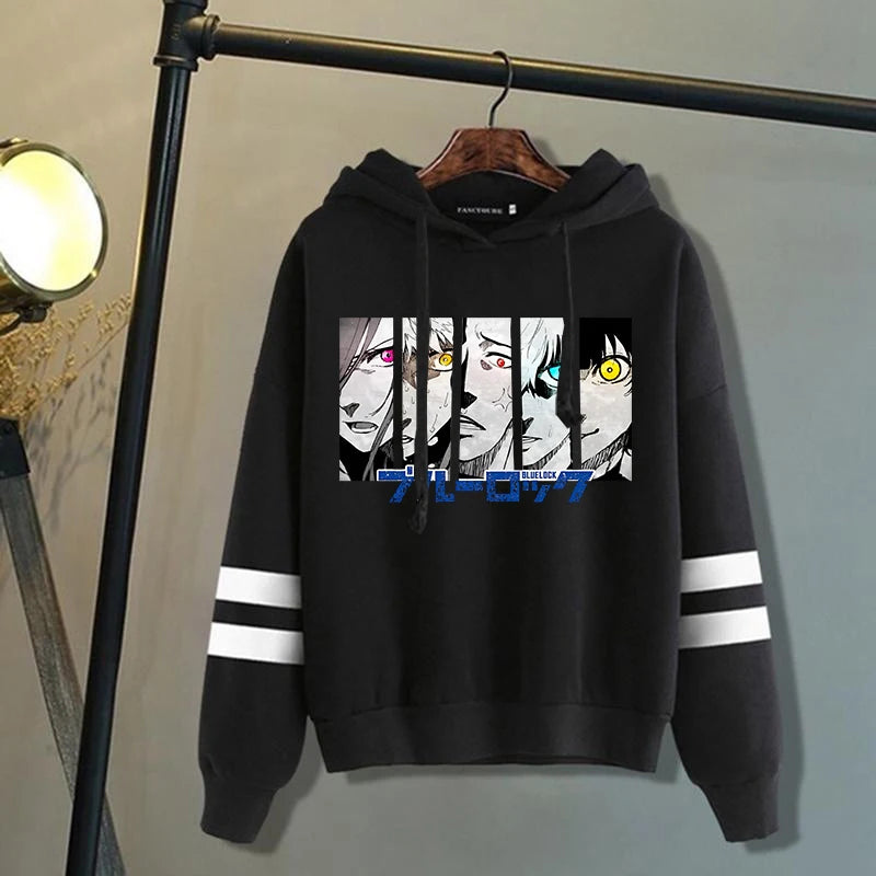 New Anime Blue Lock Pattern Print Hoodies Men Women Fashion Casual Sports Stripe Sweatshirts Ladies Pullovers Tops