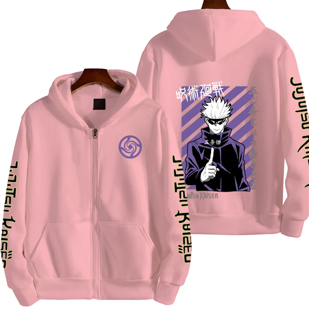 Jujutsu Kaisen Satoru Gojo Graphic Zip-Up Hoodie – Anime Harajuku Jacket 3