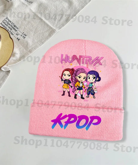 Kpop Demon Hunters Kawaii Knitted Hat for Girls Anime Cute Knit Hats Children Autumn Winter Windproof Warm Hats Gifts