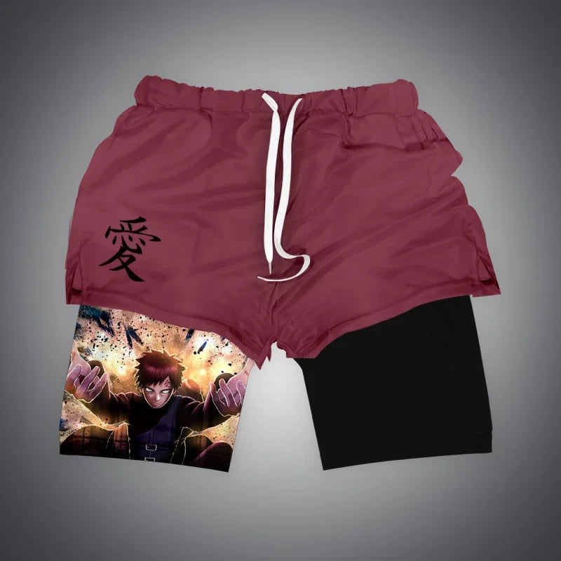 One Piece x Naruto x Dragon Ball 2-in-1 Men’s Gym Shorts – Quick-Dry & Breathable Sportswear