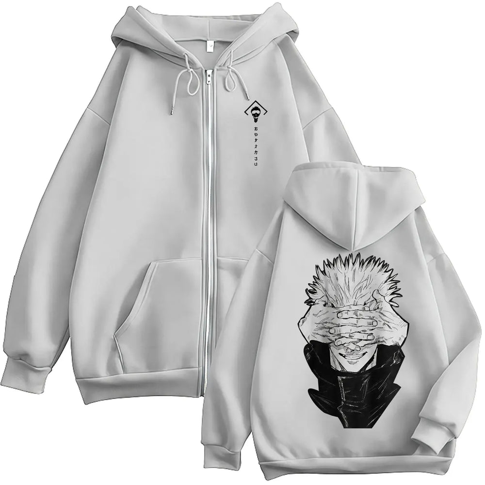 Jujutsu Kaisen Gojo Satoru Anime Zipper Hoodie – Gothic Manga Zip-Up Sweatshirt 7