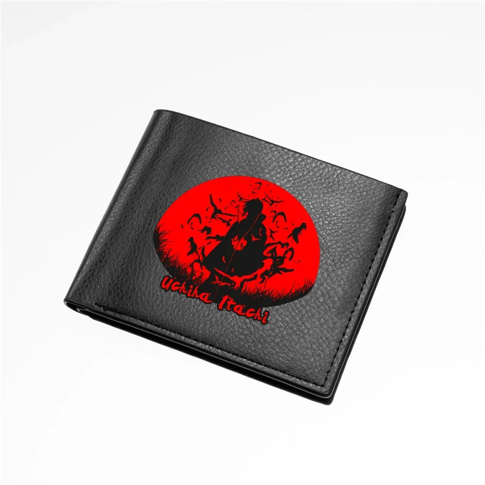 Naruto Sasuke Men Purse Black PU Leather Large Capacity Simple Casual Multiple Slot Card Holder Short Ultra Thin Wallet Gift New