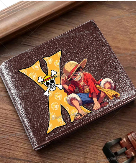 Anime Luffy Men Pu Wallet One Piece Letter A-Z Foldable Short Wallet Man Portable Credit ID Card Holder Male Pocket Coin Purse