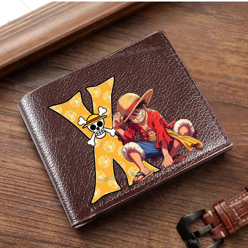 Anime Luffy Men Pu Wallet One Piece Letter A-Z Foldable Short Wallet Man Portable Credit ID Card Holder Male Pocket Coin Purse