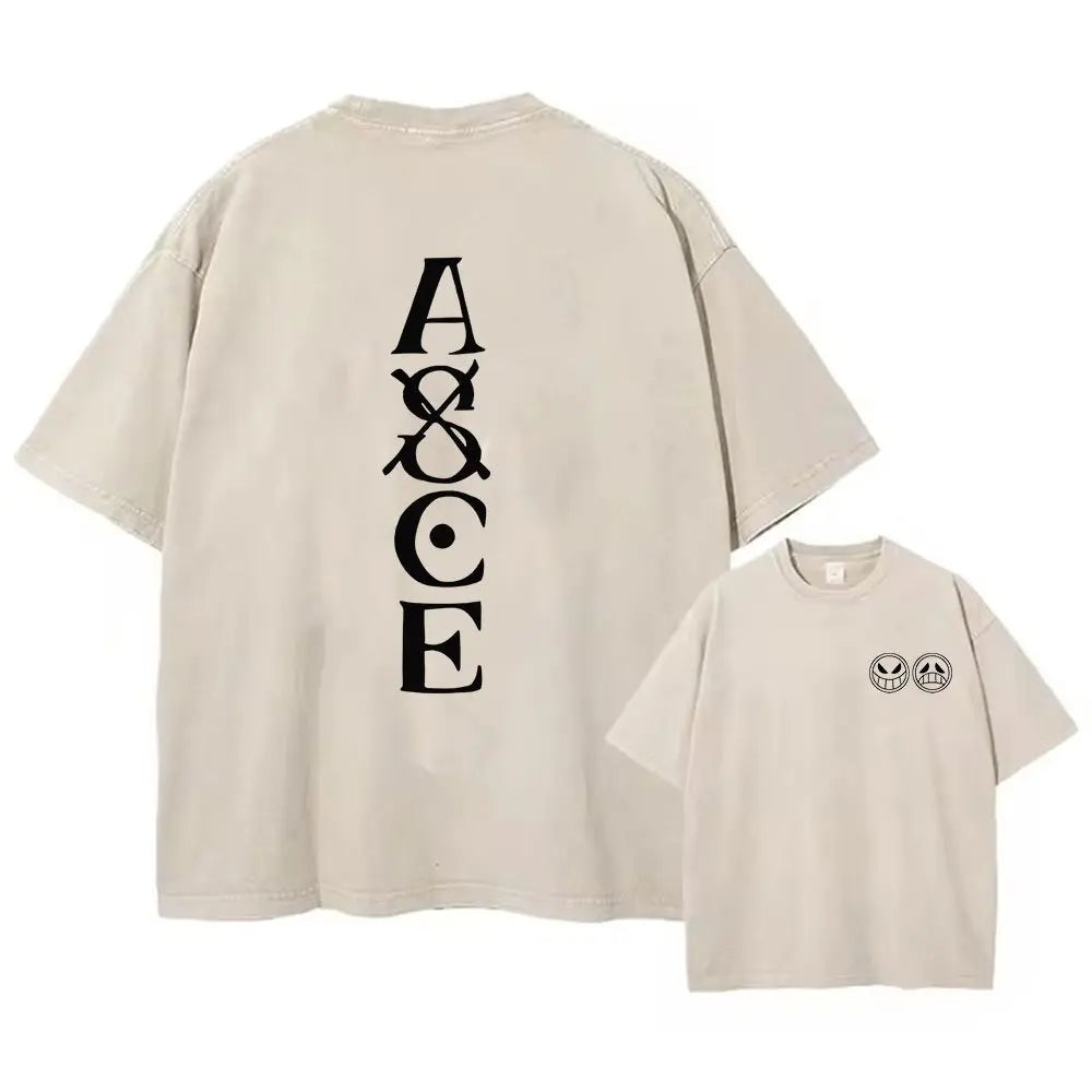 One Piece Anime Print Washed T-shirt Men Hip Hop Streetwear Oversized Women Short Sleeved Graphic Tee Summer Harajuku Casual Top