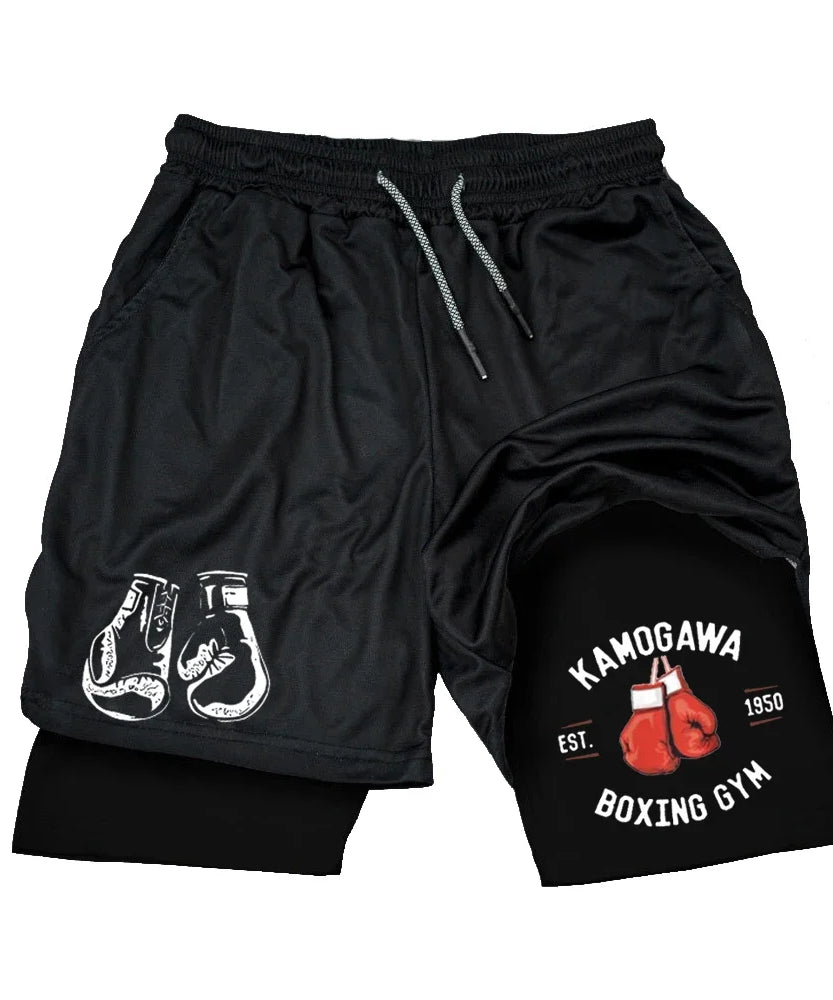 Boxing Gym Print Shorts Mens 2-in-1 Double Layer Quick Dry Beach Shorts Running Basketball Sports Summer Compression Short Pants