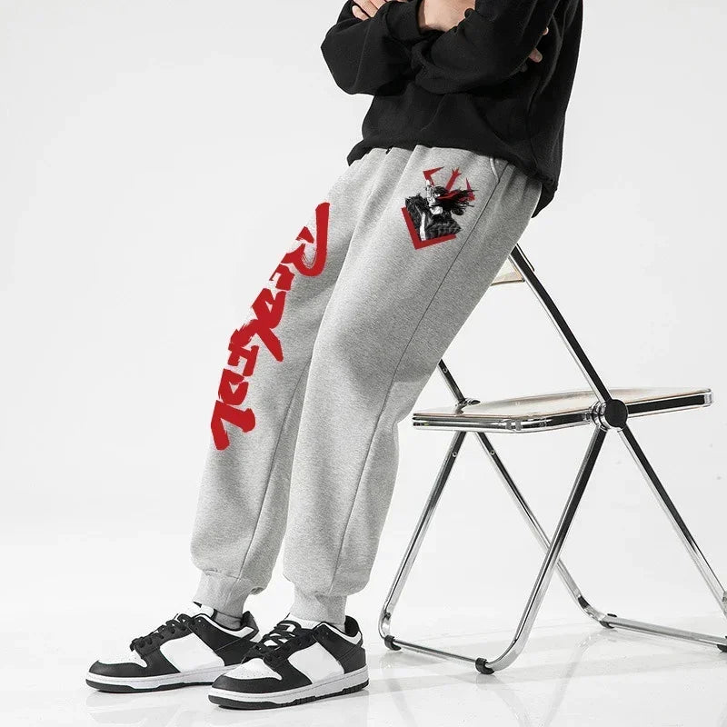 Men's berserk animated printed sportswear pants sports jogging pants casual polar lining pocket pants