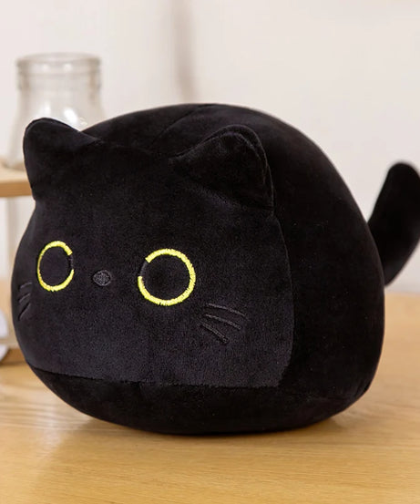 7/11/20CM Kawaii Small Cuddly Black Cat Plush Doll Stuffed Round Ball Cat Plushie Girl's Bag Keychain Pendant Toys