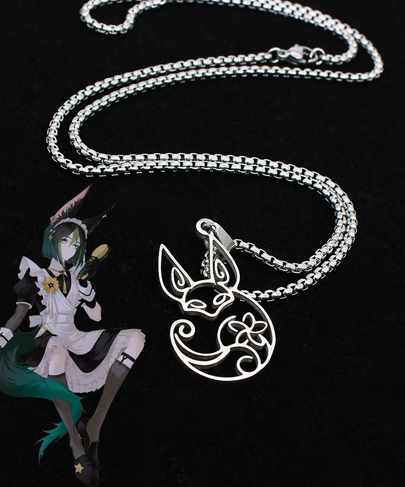 Anime Game Genshin Impact Tighnari Fox Necklace Stainless Steel Cosplay Accessories Cute Pendant Sweater Chain Jewelry