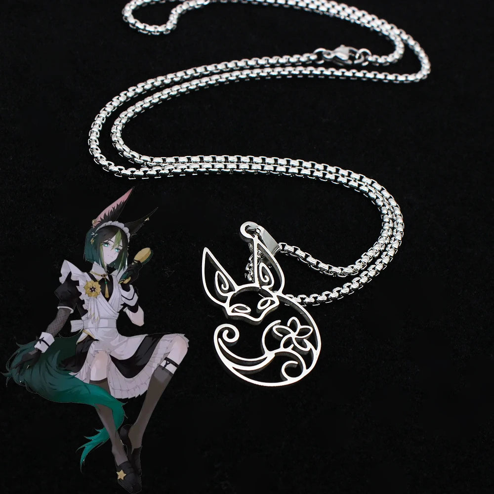 Anime Game Genshin Impact Tighnari Fox Necklace Stainless Steel Cosplay Accessories Cute Pendant Sweater Chain Jewelry