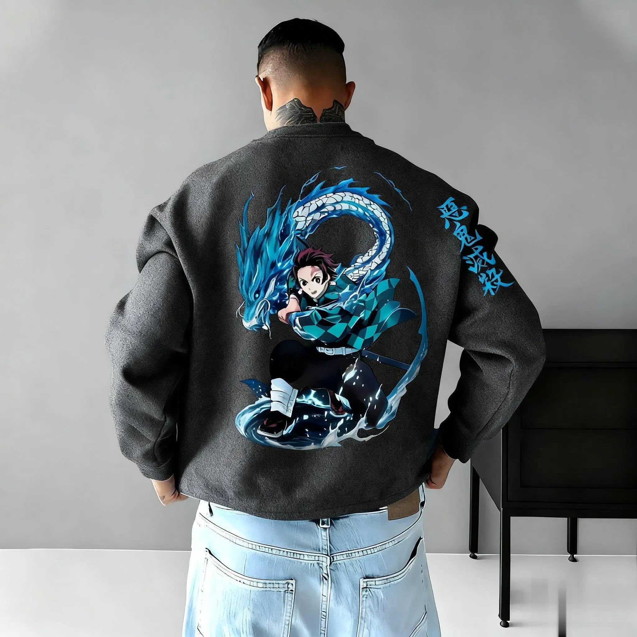 Oversized Demon Slayer Jacket Men Women Hooded Anime Print Coat Outdoor Streetwear Pullover Sweatshirt Casual Autumn Winter New