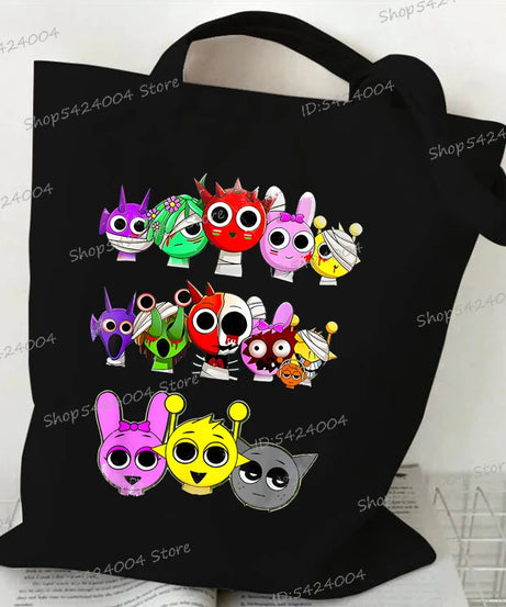 Anime Sprunki Incredibox Game Handbags Women Men Large Capacity No Zipper Canvas Tote Bag Sprunki Figure Shoulder Bag