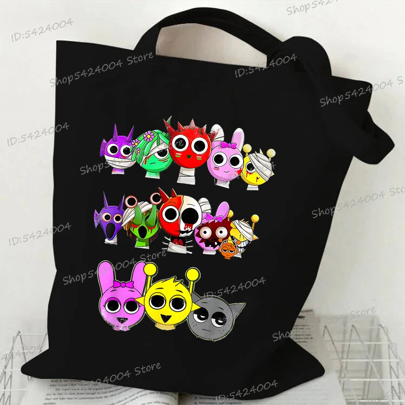 Anime Sprunki Incredibox Game Handbags Women Men Large Capacity No Zipper Canvas Tote Bag Sprunki Figure Shoulder Bag
