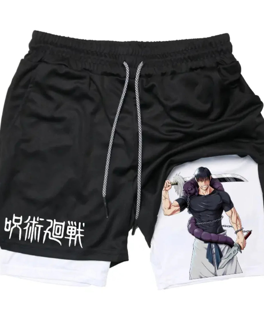 Anime Jujutsu Kaisen Performance Yuji Print Sport Running 2 in 1 Gym Shorts Training Men's Summer Workout Sportwear Y2K Shorts