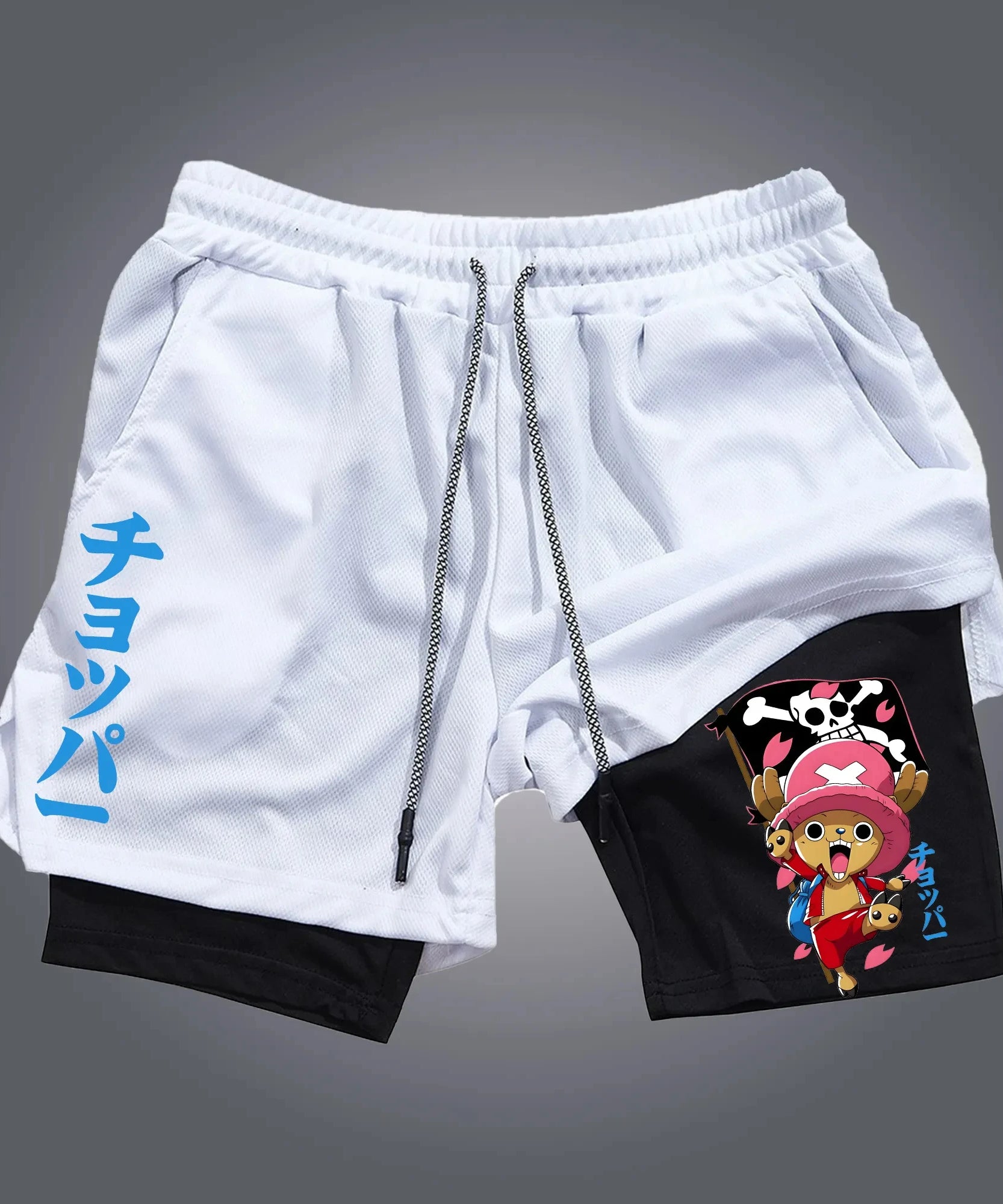 The Latest ONE PIECE  Animation Peripheral Printing Double-layer Shorts Men's Sports Breathable Five-point Pants