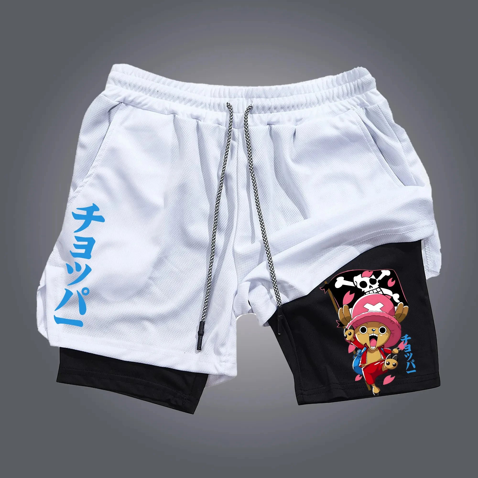 The Latest ONE PIECE  Animation Peripheral Printing Double-layer Shorts Men's Sports Breathable Five-point Pants